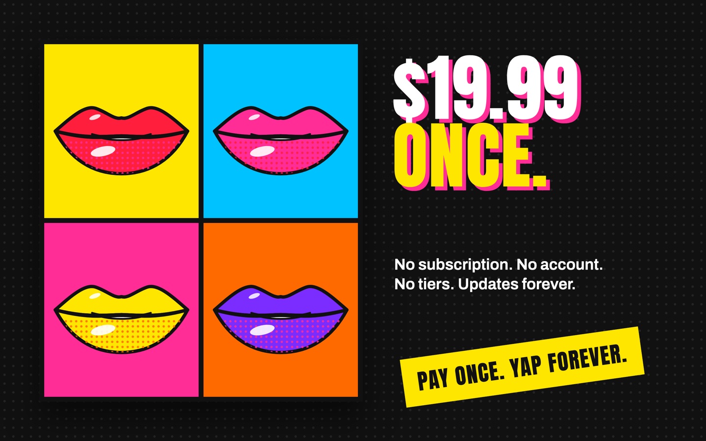 Pop-art grid of lips with the price: $19.99 once
